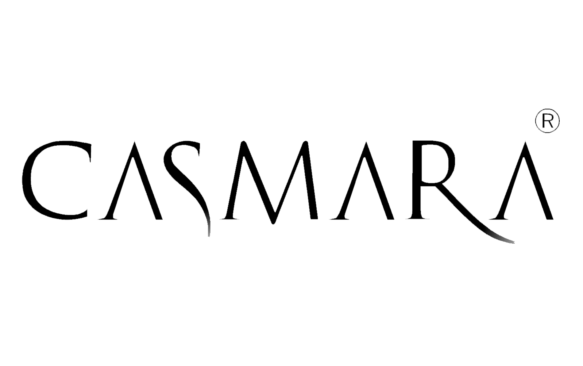 CASMARA wordmark in black serif on a dark green background, with a small registered mark to the top-right of the last letter