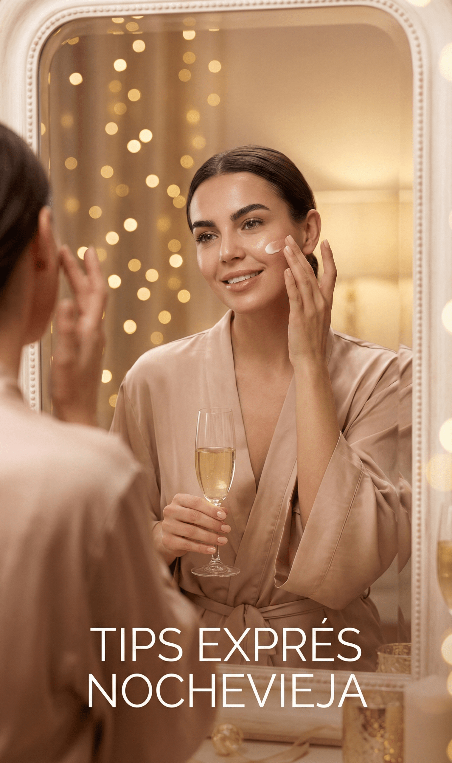 Mujer cuidando su piel y cejas antes de la fiesta de fin de año con trucos de belleza.