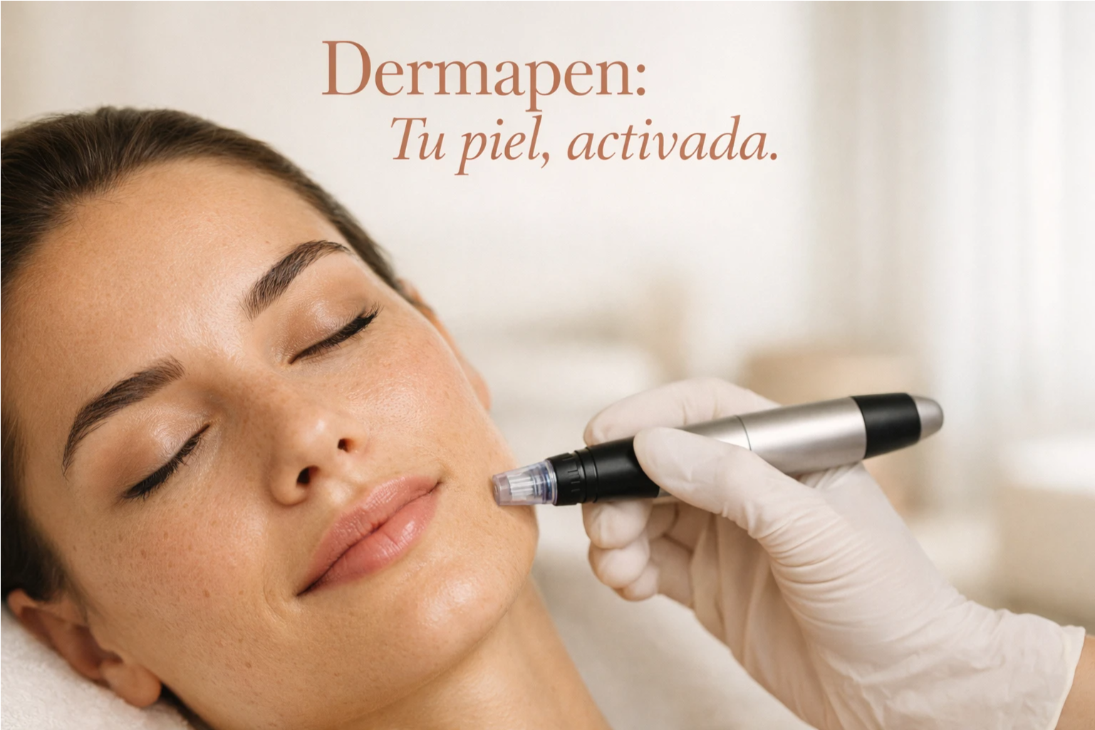 Mujer con piel luminosa y homogénea tras tratamiento de dermapen microneedling en centro de estética Cristina Badea en Las Palmas de Gran Canaria