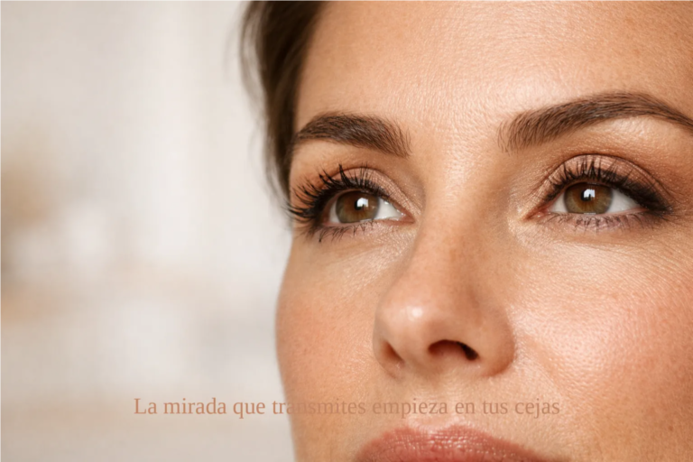 primer plano de mirada femenina con cejas perfectamente diseñadas mediante microblading, expresión armoniosa y natural, centro de estética cristina badea las palmas