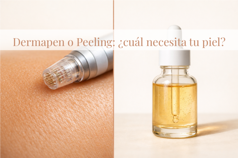 comparativa visual entre dermapen y peeling químico, dos tratamientos faciales avanzados con efectos complementarios, centro de estética profesional las palmas