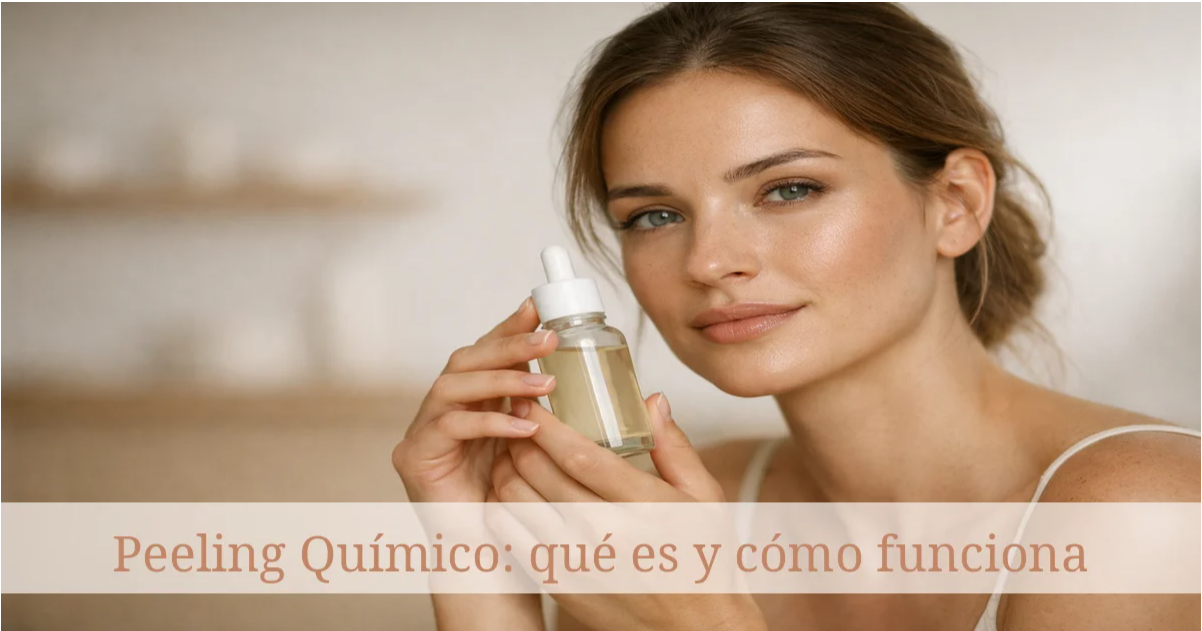 Mujer con piel luminosa y uniforme tras peeling químico profesional, primer plano de rostro femenino con tono homogéneo y textura suave, centro de estética Las Palmas