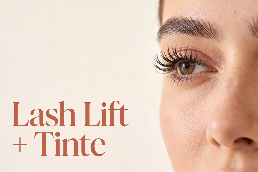 Mujer con pestañas elevadas tras sesión de lash lift con tinte en centro de estética Cristina Badea Las Palmas
