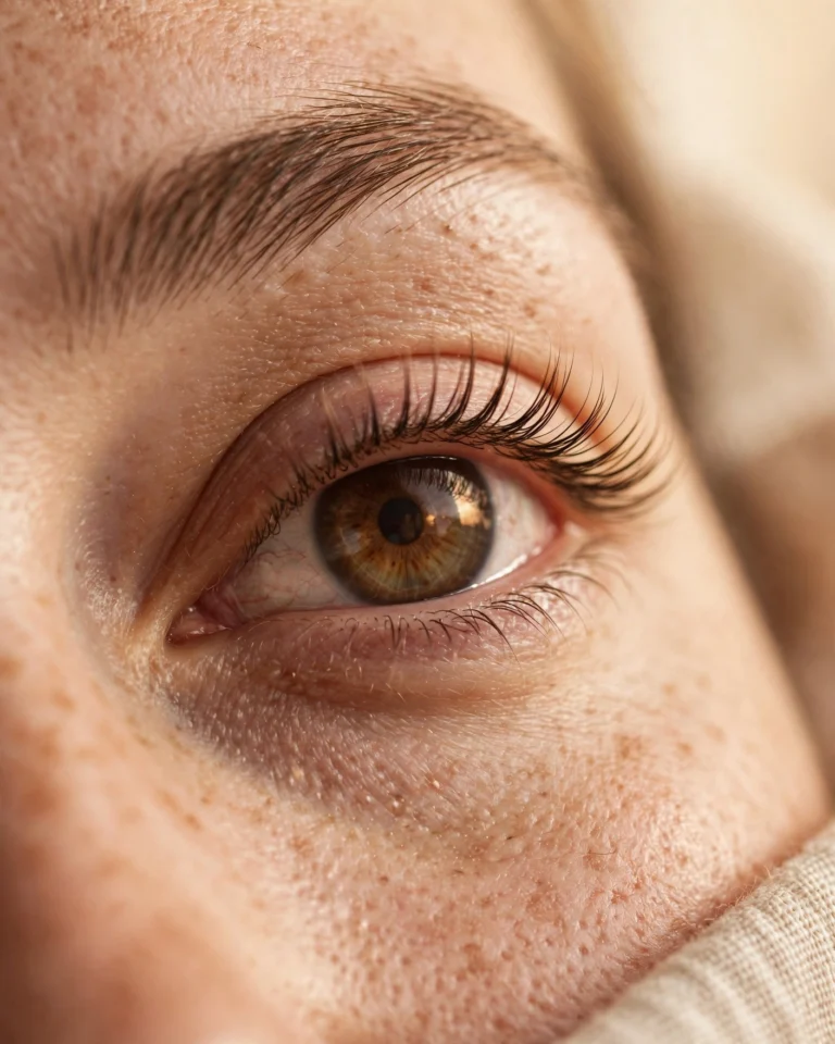 primer plano de ojo con pestañas naturales tras un tratamiento de lash lift en cabina